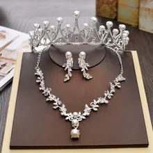 Модные свадебные украшения комплекты Имитация Перл Тиара Цепочки и ожерелья серьги Клип диадемы одежда для свадьбы, дня рождения Для женщин украшения для волос HG214