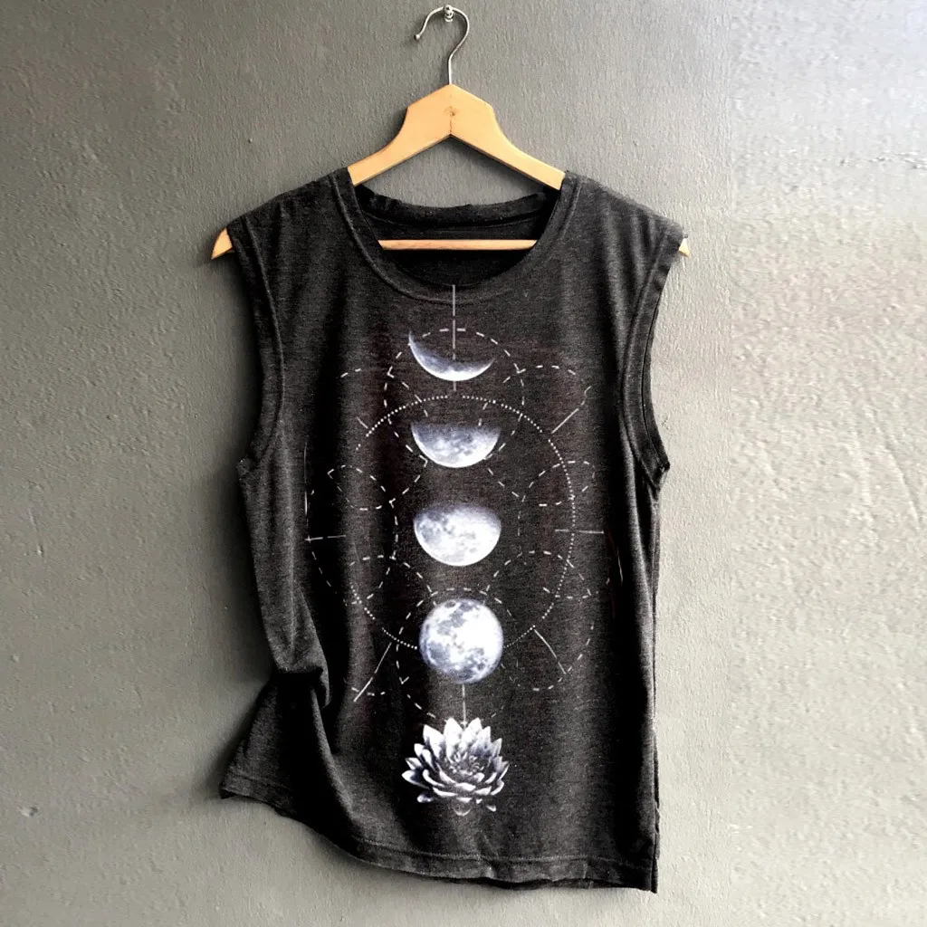

Feitong Summer Top Women's Print Camis Casual Loose Top Sleeveless Tank Sport Pullover Tunic Tops Vest tops mujer verano 2019