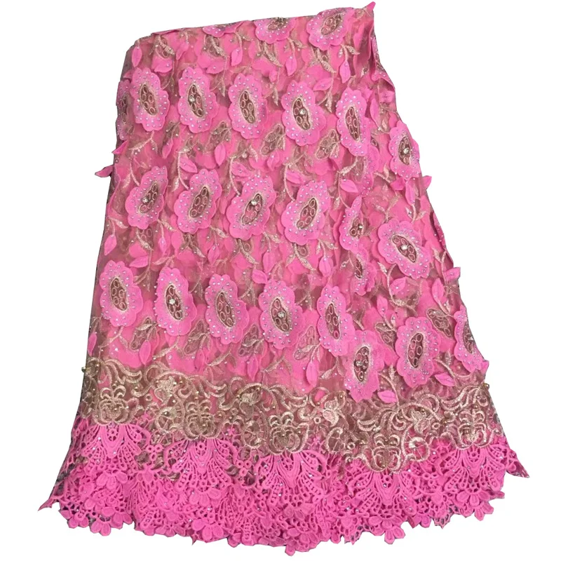 

Free shipping (5yards/pc) pink African French net lace fabric 2018 newest appliqued tulle lace with stones for party dress FLV07
