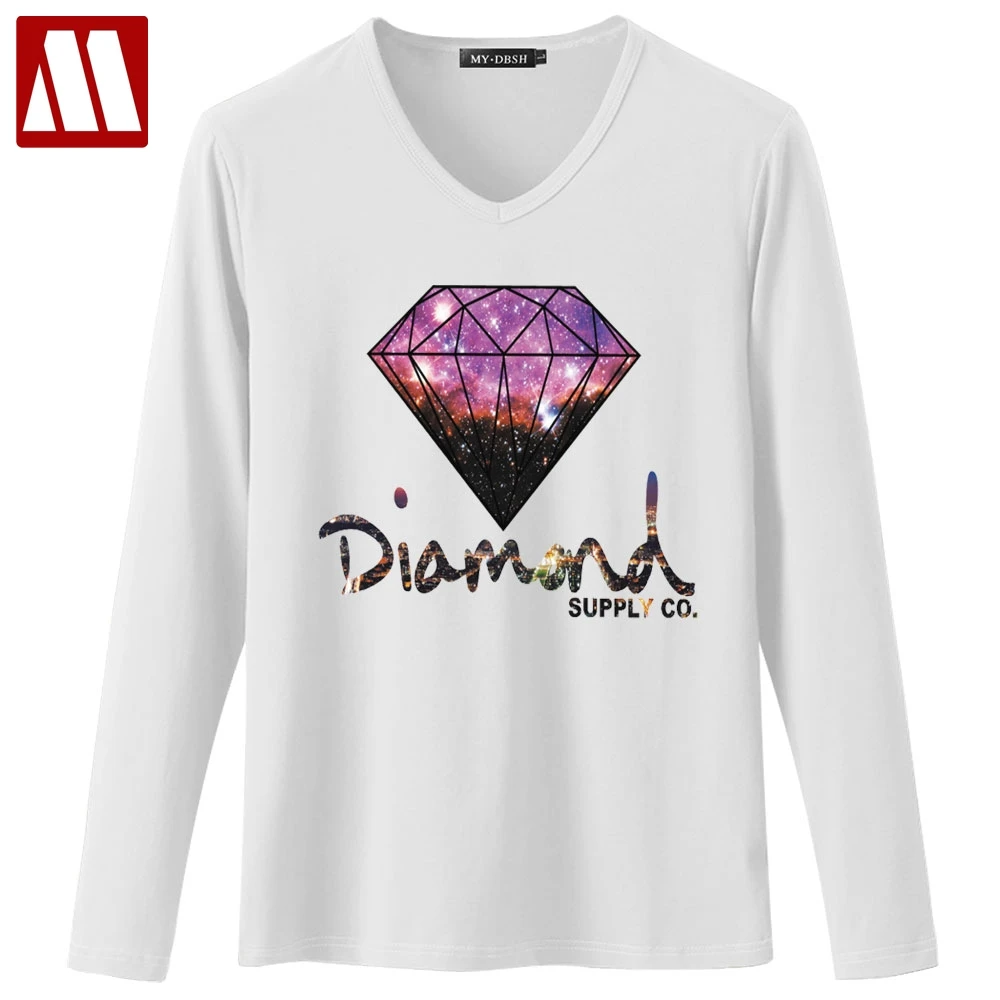 

Summer Style Mens Long Sleeve Starry sky diamond Printed T shirts Fashion Man slim White Tops Tees Male Designer Brand Clothing
