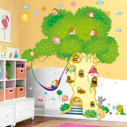 Cartoon Tree Wall Stickers Baby Room Children S Nursery Cartoon Tree Wall Stickers Baby Room Children S Nursery Clroom Decoration Living Tv Sofa Backdrop In From Home Garden