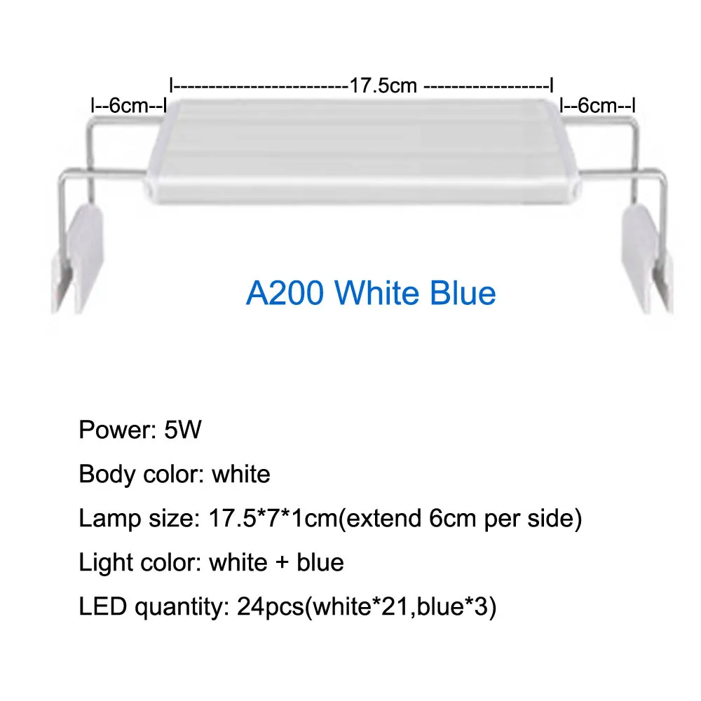 Супер тонкий светодиодный светильник для аквариума 18-58 см, Высококачественная лампа для аквариума с Выдвижная подставка, кронштейн белого и синего цвета - Цвет: A200