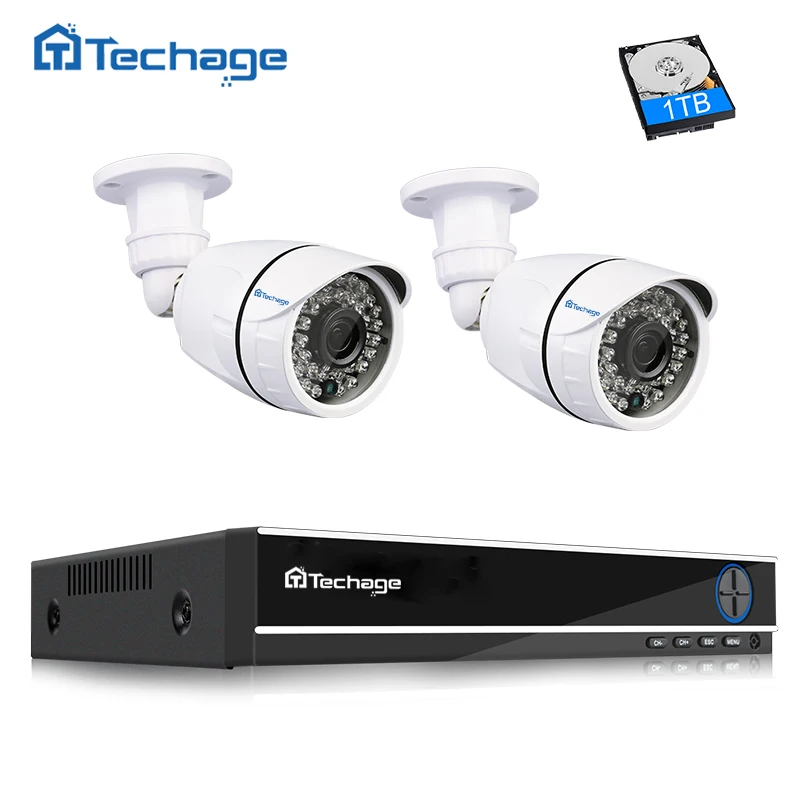 

Techage Security Camera System 4CH 1080P AHD DVR Kit 2PCS 2MP IR Cut Outdoor Waterproof CCTV Camera P2P Video Surveillance Set