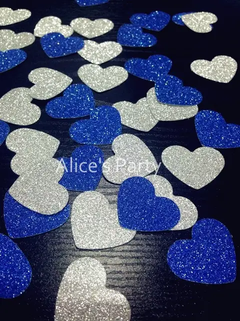 Hand Punched 400pcs Silver Royal Blue Heart Confetti Wedding