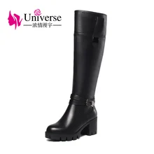 Universe/женские сапоги до колена из натуральной коровьей кожи; женские водонепроницаемые брендовые рыцарские сапоги для верховой езды на резиновой подошве; короткие плюшевые сапоги; G348