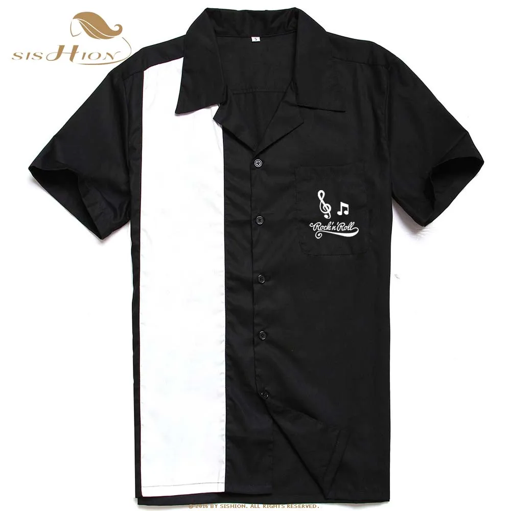SISHION L-3XL زائد حجم الرجال قميص ST126 الصيف قصيرة الأكمام التطريز الأسود الأحمر روكبيلي البولينج القطن عارضة القمصان للرجال