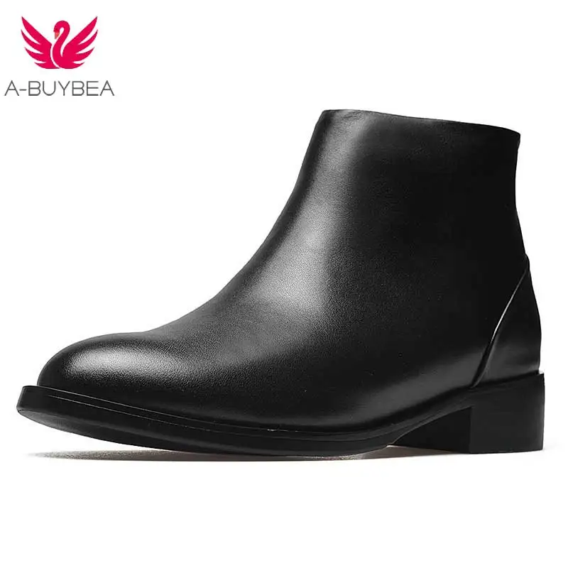 

Women Ladies Casual Spring Low Heels Round Toe Genuine Smooth Suede Frosted Leather Ankle Boots Shoes Female Footwear Boot Black