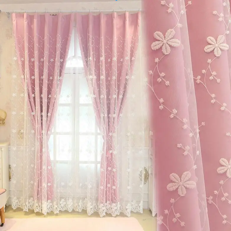 

NEW Double Layer Tulle with Blinds Lining Window Curtains with Tassel Lace For Bed room Light Shading beige top-grade decoration