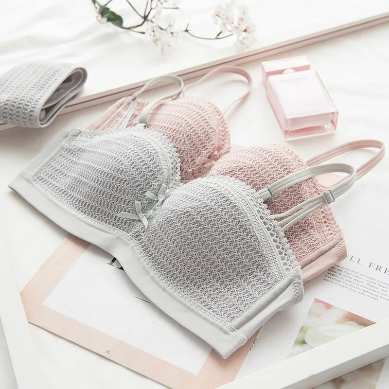 

SP&CITY Solid Weaving Flower Bra Set Women Sexy Bow Wire Free Bralette Seamless Girl Push Up Brassiere Female Lingerie Underwear