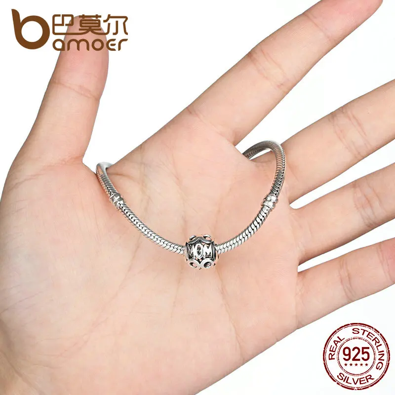 BAMOER Christmas Gift 100% 925 Sterling Silver MOM Pendant Charms for Mother Fit Women Bracelets & Necklace Fine Jewelry SCC060