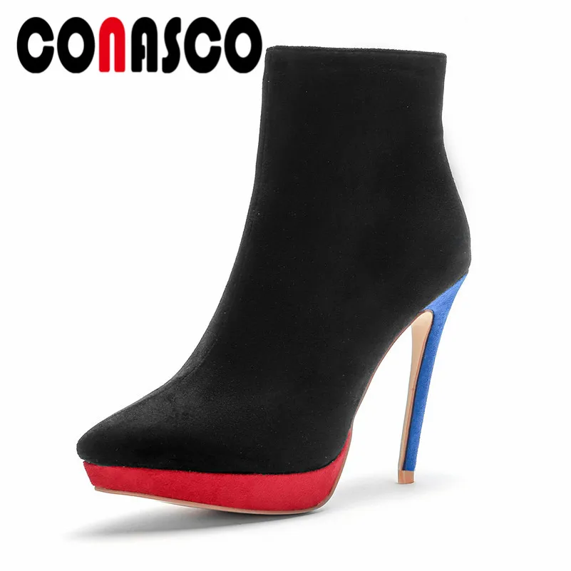 

CONASCO Newest Women Pumps Sexy Thin High Heels Party Wedding Shoes Woman Zipper Platforms Prom Pumps Ladies Fashion Basic Boots