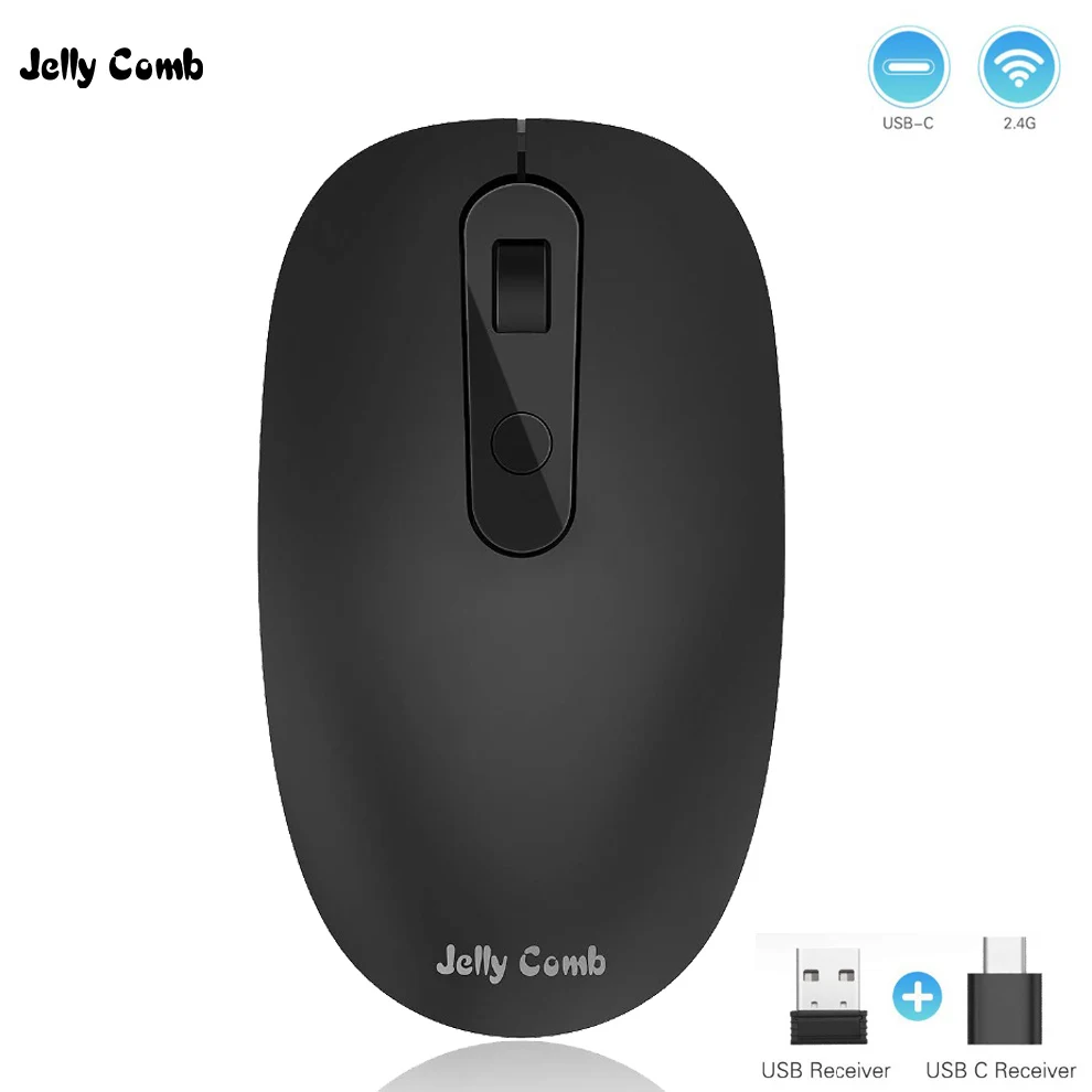 Jelly Comb USB C мышь 2,4G беспроводная мышь для компьютера ноутбука бесшумные Мыши Mause type-C для Macbook/pro 2400 dpi регулировка - Цвет: black