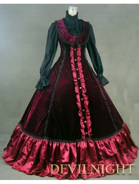 Красное бархатное готическое викторианское платье без рукавов - Цвет: wine red