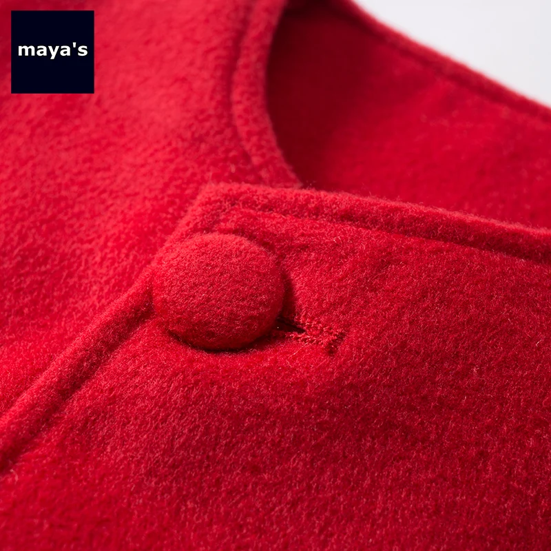 Mayas/весенние теплые красные пальто для девочек Повседневная модная свободная Детская куртка с длинными рукавами однотонная Базовая милая детская верхняя одежда, 92103