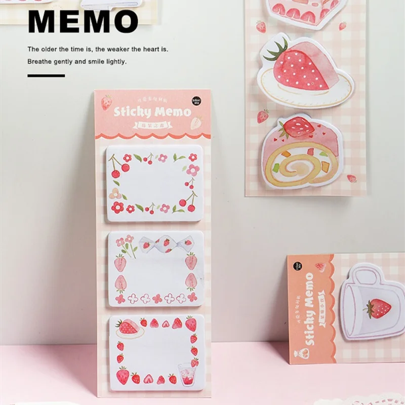 

6 pcs Sweet food sticky memo pads set Strawberry Cake Lemon Cookies color note stickers marker Stationery Office School A6639