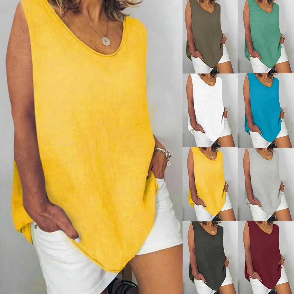 

women's blouse Summer Fashion Cotton Linen Baggy Tops Loose SleeveLess Casual blusas mujer de moda 2019 блузка женская
