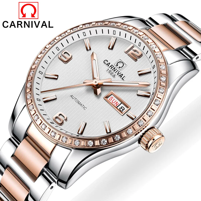 

Carnival Watch Men Light Automatic Mechanical Luminous Stainless Steel Waterproof Week Date multifunction Watches