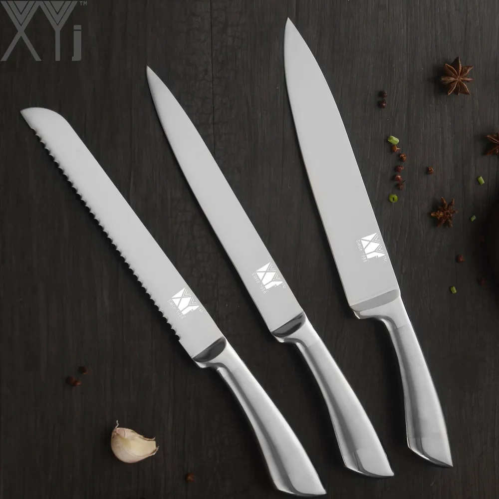 XYj 3 Piece Kitchen Stainless Steel 8" Chef Serrated Bread Slicing