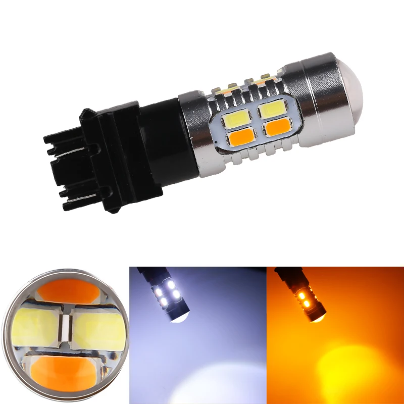 

2 pcs Dual Color Amber/White T25 Car Led Bulbs T25 3157 P27/5W 5730 20SMD Auto Switchback LED Lamb DRL Turn Signal Light 12V
