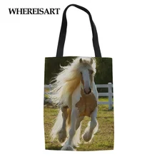 WHEREISART Женская холщовая хозяйственная сумка с принтом Crazy Horse, хлопковые сумки с ручками для девочек, Sac catas Femme, веб-магазин, сумка Daiy