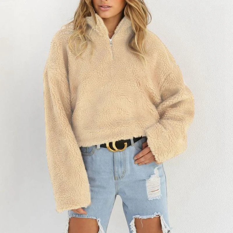 Winter Plush Fleece Long Sleeve Clothes Sweatshirt Sexy