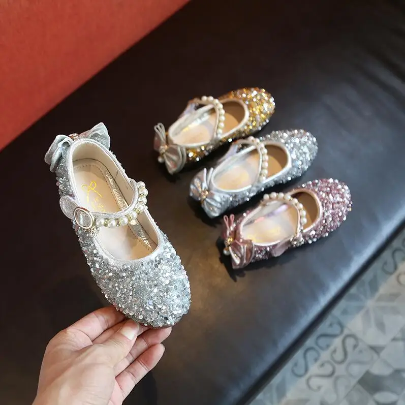 Новинка; детская обувь в Корейском стиле; кристалл для девушки; обувь из искусственной кожи с блестками; кроссовки принцессы с мягкой подошвой для выступлений
