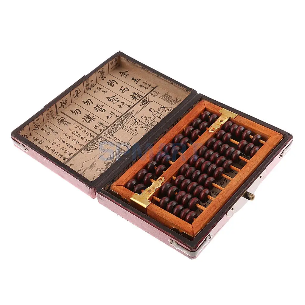 Vintage Chinese Wooden Bead Arithmetic Abacus with Box Classic Ancient Calculator Counting Collection Gift for Children Adult