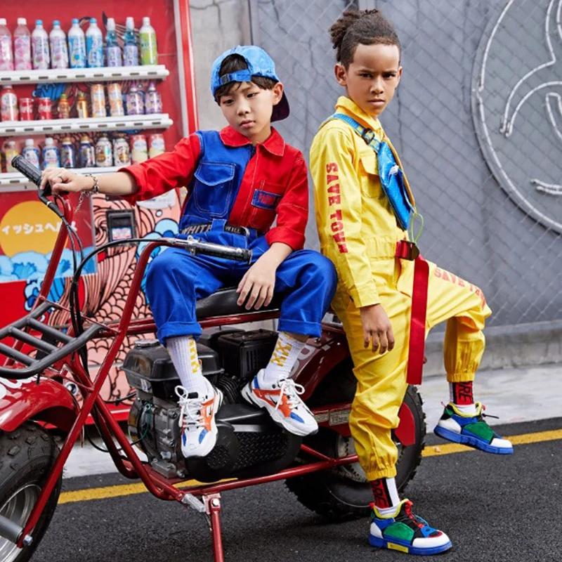 

Children Street Dance Costume Boys And Girls Hip Hop Slacks Overalls Kids Jazz/Modern Dance Performance Stage Costume DQL033