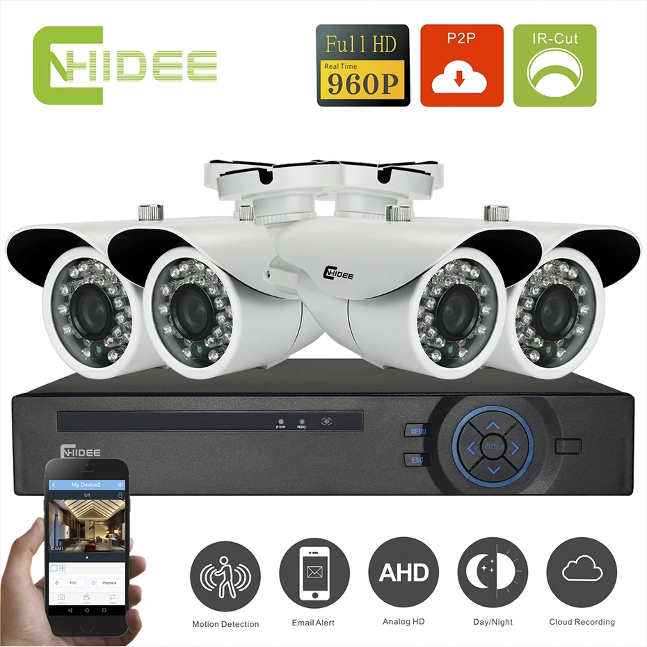 

Cnhidee AHD 1280*960P HDMI DVR 4CH Channel 4pcs 1.3MP IR Bullet Outdoor/Indoor Waterproof Security Camera CCTV System DVR Kit[39