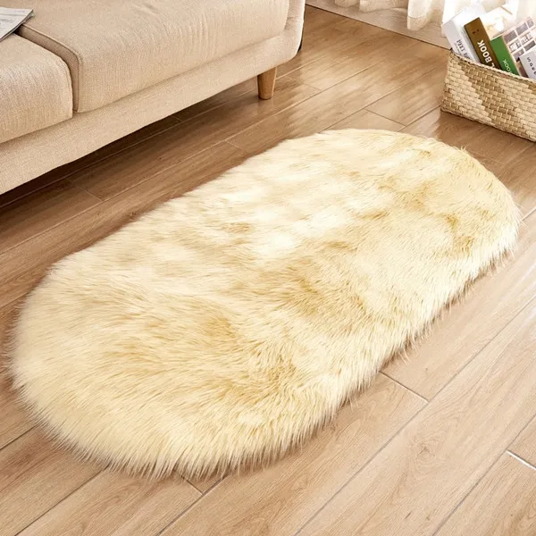 Oval Shaped Fur Rugs For Living Room Bathroom Plush Carpets Fluffy Bath ...