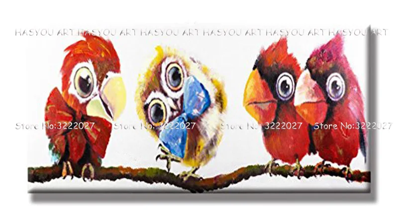 100%Handpainted Modern Parrots Pictures Abstract Art On Canvas Animals Oil Painting For Bed Room Wall Home Decor | Дом и сад