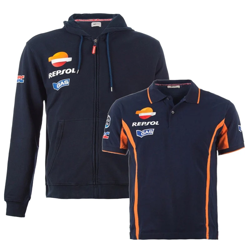 

2018 New MotoGP Repsol HRC For Honda Team Hoodies Windproof Motorcycle Jackets Zipper Sweatshirts Hat GAS Hooded With Polo Shirt