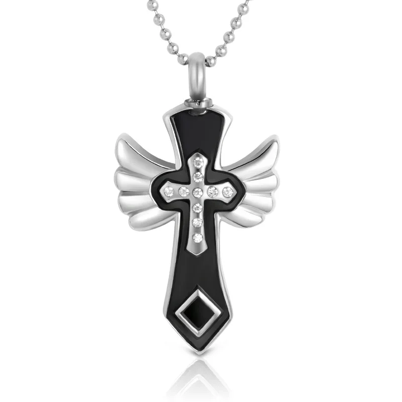 

SOITIS Women/Men Necklace Cross Urn Pendants Dog Ashes Jewelry Cremation Sliver/Black Pendant Beaded Chain Ash Necklaces Gift