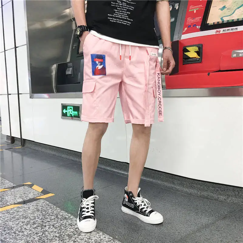 Хип-хоп шорты мужские летние рабочие короткие штаны с боковым карманом классные розовые облегающие короткие брюки модные мужские шорты Карго