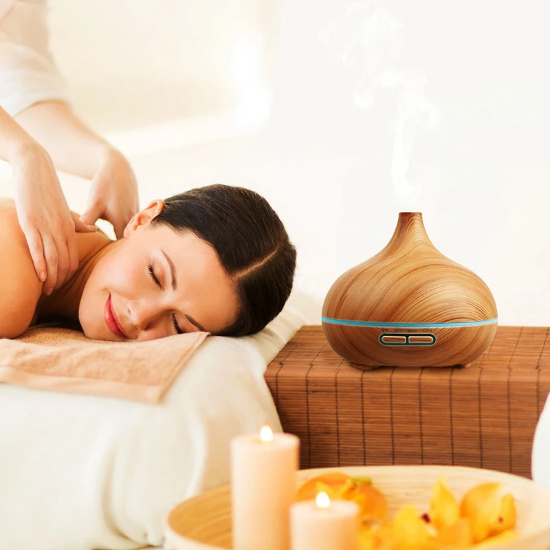 300ml Air Humidifier Essential Oil Diffuser Aroma Lamp Aromatherapy Electric Aroma Diffuser Mist Maker for Home-Wood