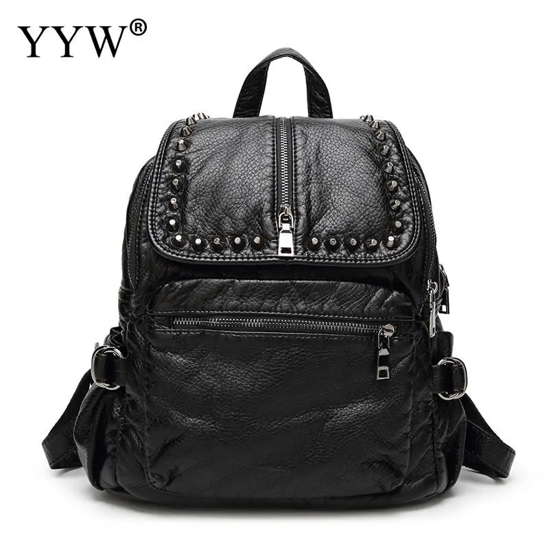 

New Arrival Women backpacks Travel Rucksacks For Girls Black PU Leather Backpack Rivet Small School Book Bags fashion designer