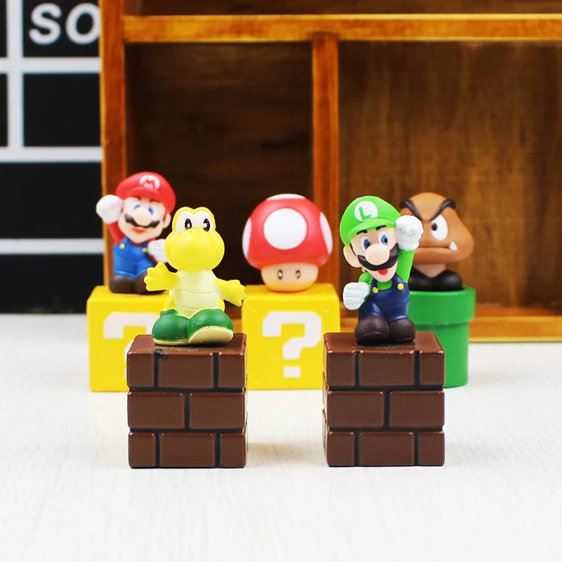 

5pcs/set Game Super Mario Bros Goomba Luigi Koopa Troopa and Mushroom 2" Mini Figures Bundle Blocks