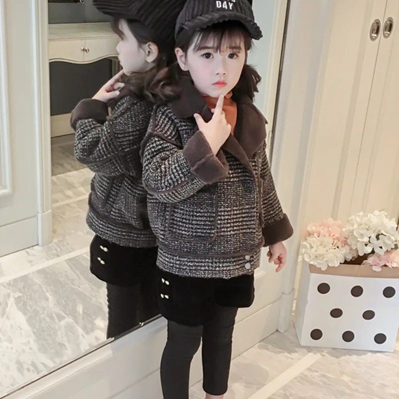 

DFXD Baby Girl Winter Clothes High Quality Children Warm Outwear Long Sleeve Plaid Wool Coat New Kids Thick Velvet Jackets 2-8Y