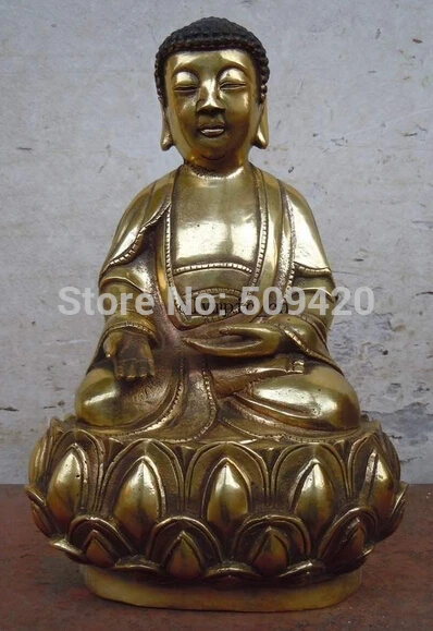 

Free Shipping 9" China bronze gilded carved lotus flower Sakyamuni buddha Sculpture statue