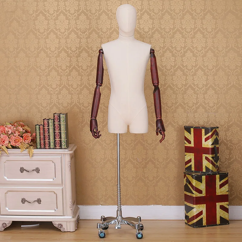 

Modern Fabric Wooden Hands, Male Half Upper Body Mannequin With Head Male Manikin for Clothings Display