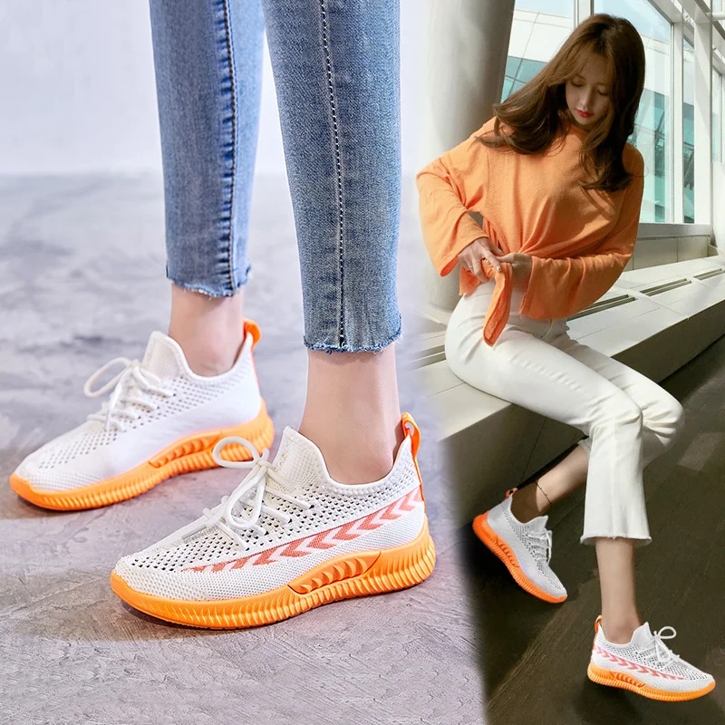 

ROMMEDAL Summer women's running shoes lightweight breathable female sneakers flyweather lace-up flat soft fashion leisure shoes