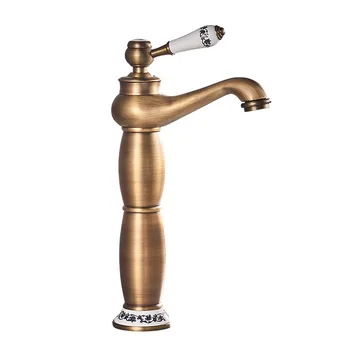 

Copper Ancient European-style Faucet Art Pot Platform Upper Pot Bathroom Increased Face Pot Single Hole Cold and Hot Drawing Fau