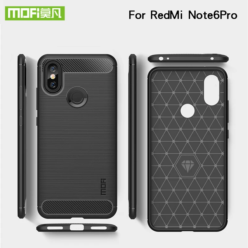 cheap Mofi Phone Case For Xiaomi Redmi Note 6 Pro Carbon Fiber Soft TPU Silicone Brushed Anti Skid Back Cover Redmi Note 6Pro