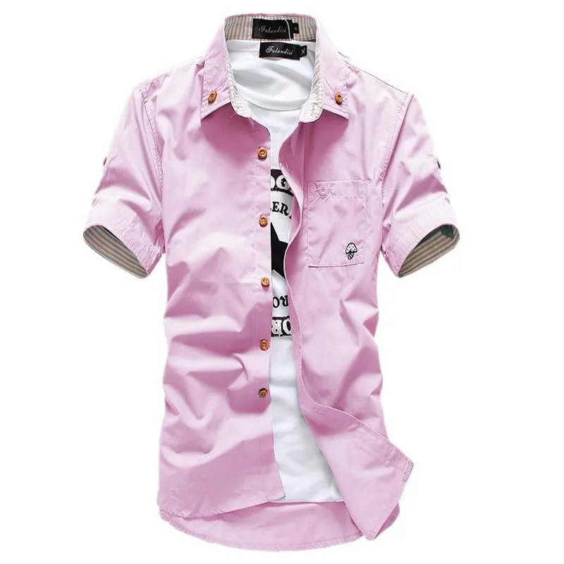 Casual Short Sleeved Shirt Men's Casual Short Sleeve Shirts Dress Shirt Small Mushroom Embroidery Stripe Bordered