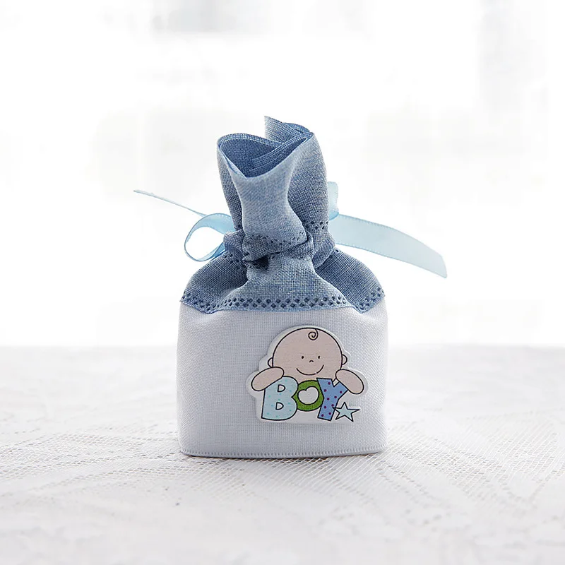 100 шт./лот 6*4*10 см милый для маленьких мальчиков девушка drawstring мешок конфет Сумки подарочная упаковка bag Baby Shower вечере держатель za4421 - Цвет: Blue
