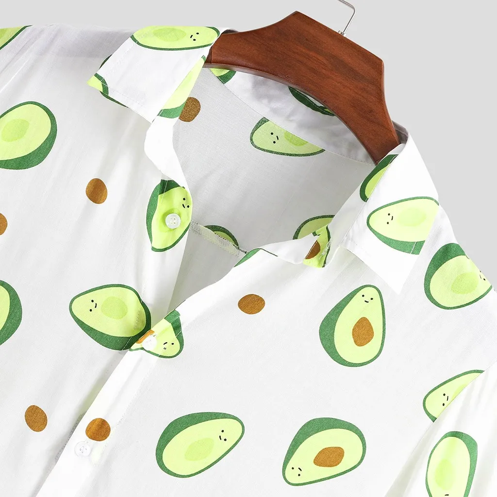 Гавайские рубашки для мужчин s забавные авокадо печатных отложной воротник короткий рукав повседневные рубашки мужские кнопки уличная пляжная рубашка Camisa