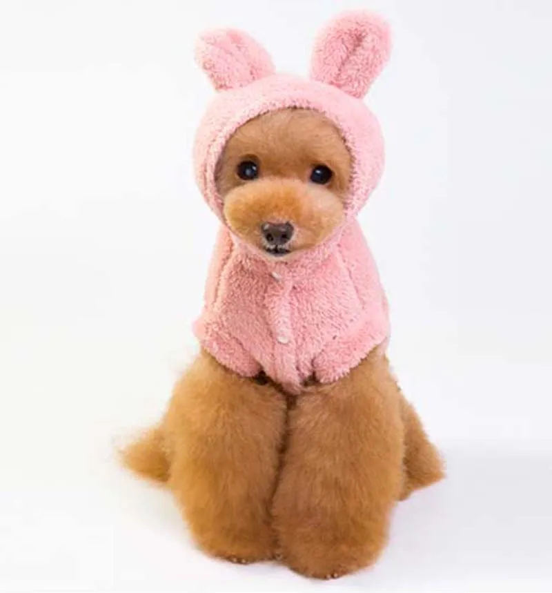 Прекрасный мультфильм кролик превращается платье собака пальто высокое качество мягкого флиса Одежда для маленьких собак милый кролик бижутерия для ушей 20E