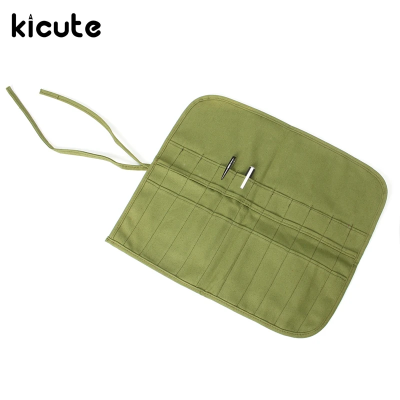 

Kicute Roll Up Canvas Pencil Case 22 Holes Green Pencil Cases Paint Brush Bag Artist Draw Pen Oil Pen Brush School Supplies