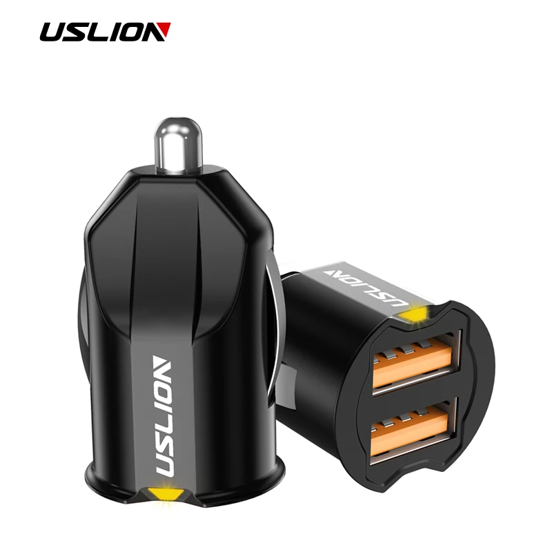 USLION البسيطة 2 ميناء USB شاحن سيارة محول ل فون سامسونج 2.1A USB شاحن الهاتف المحمول المزدوج USB سيارة- شاحن السيارات شاحن