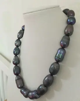 

stunning 14-15mm tahitian black green baroque pearl necklace 18inch